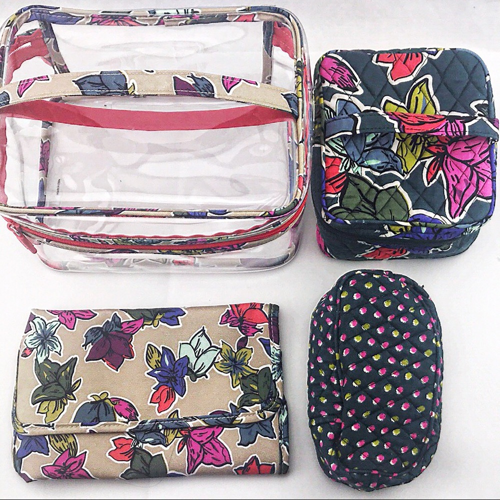Vera Bradley train case with 3 travel bags inside